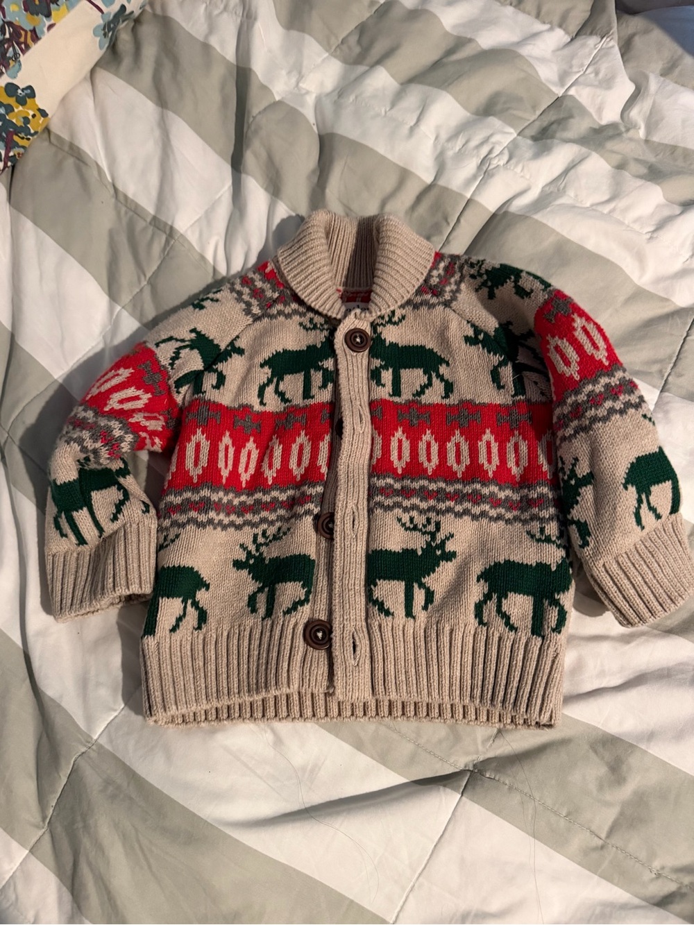 Hatley Kids Beige & Red Moose Knit Cardigan Sweater